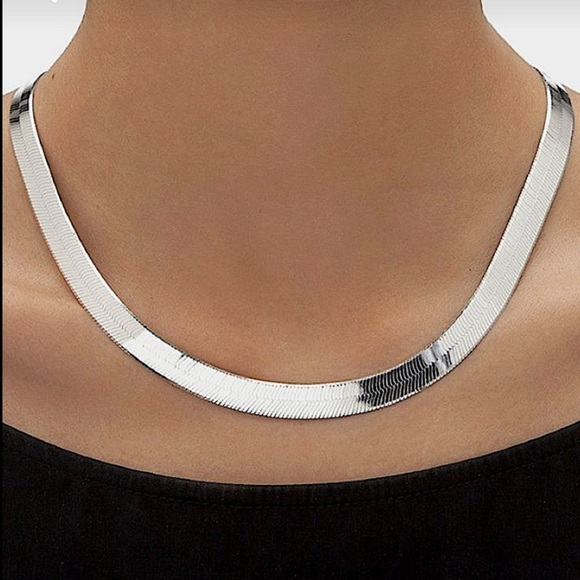 Sterling Silver 10mm Herringbone Necklace, Flat, Snake Unisex - Picture 5 of 13